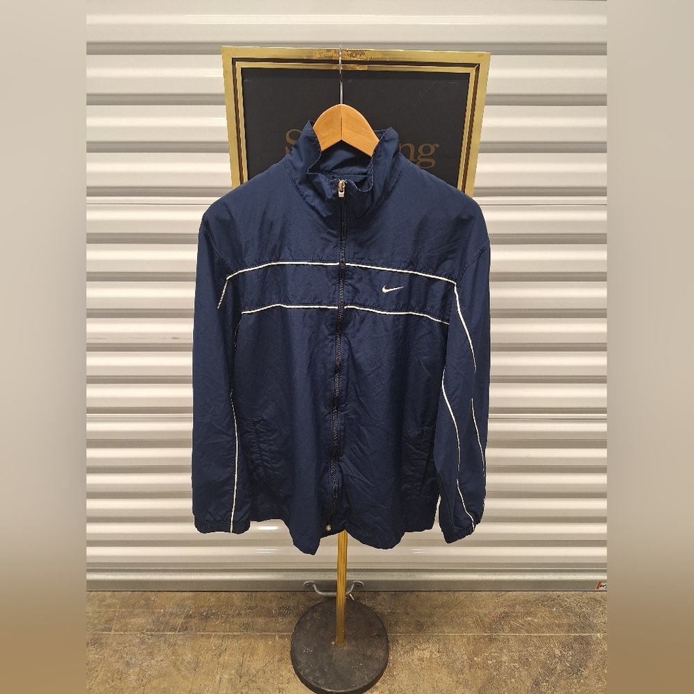 Vtg Y2K Nike Windbreaker Navy Blue Silver Tag Jacket Embroidered Mini Swoosh